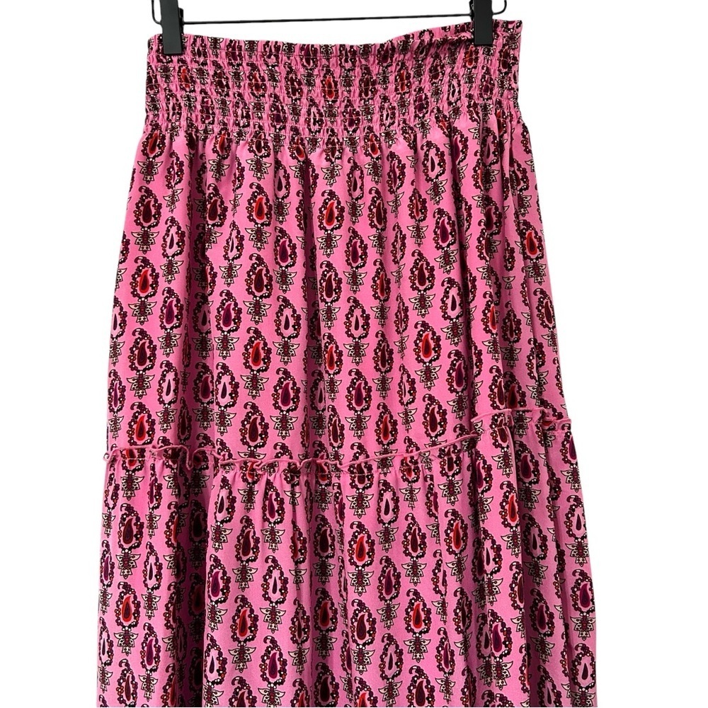 Gold Hawk 100% Silk Maxi Skirt Pink Paisley Size M Prairie Luxury Cottagecore - Picture 5 of 9